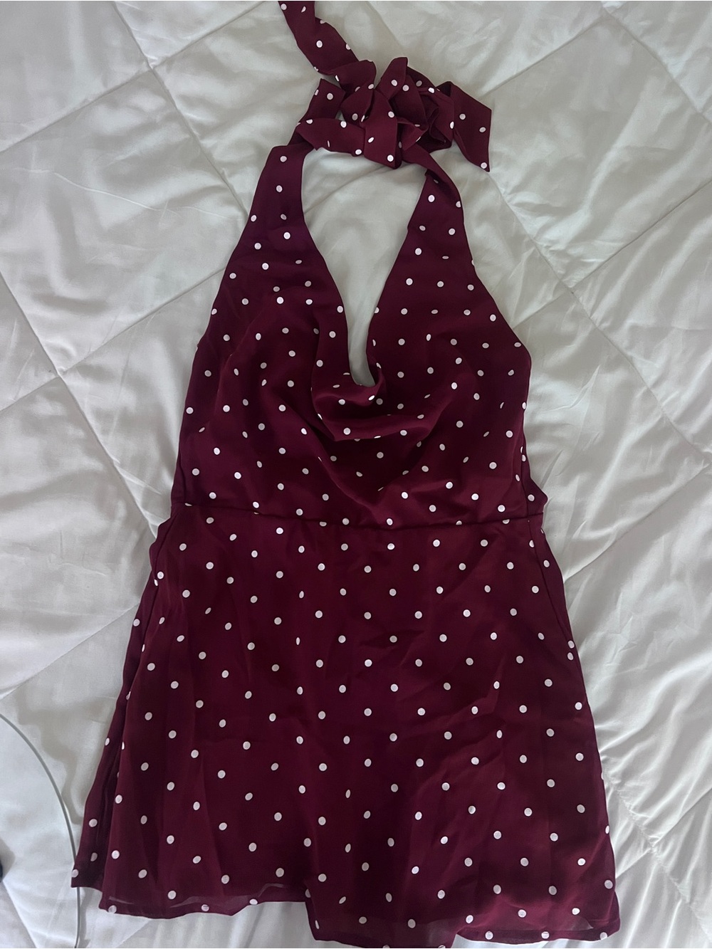 Edikted Polka Dot Halter Romper in Burgundy - Women's Intimates & Sleepwear